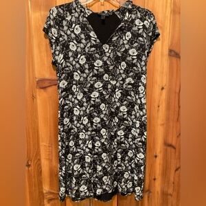 J Crew XL Womens Dress Floral Black White Soft Stretchy Summer